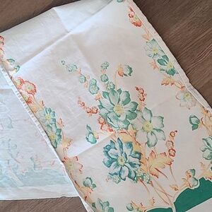 Vintage Floral Table Runner with Teal Blue and Orange Accents